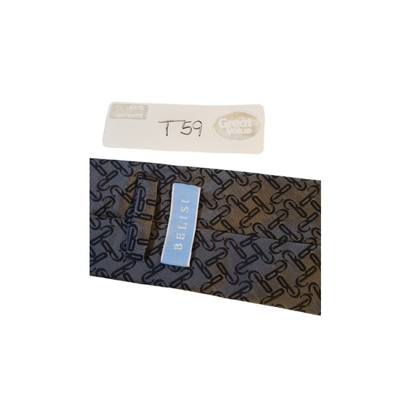 BELISI MENS TIE GRAY WITH BLACK 'B' NECK TIE 100% SILK DESIGNER WEDDING OFFICE - Picture 13 of 13